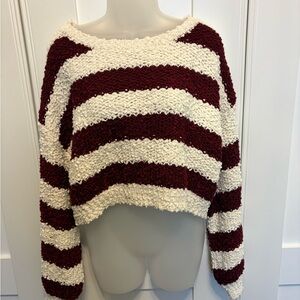 Altar'd State Burgundy and Cream Striped Sweater